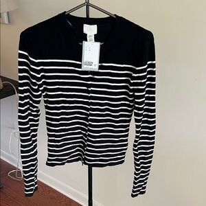 H&M Black and White Striped Cardigan